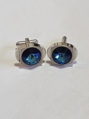 Swarovski Silver Cufflinks with Deep Blue Crystal Centers